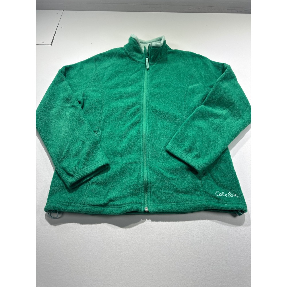 Cabelas Womens Green Full Zip Fleece Jacket Mock Neck Size Medium 973286